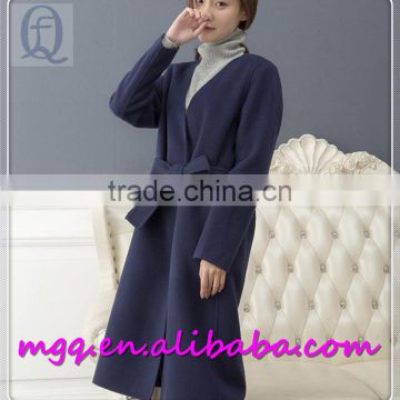 "V" collar Double-sided hand sewn Cashmere coat Long female with belt