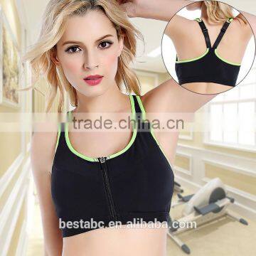 Women's Hight Support Workout Active Plunge Front Fastening Zipper Sports Bra