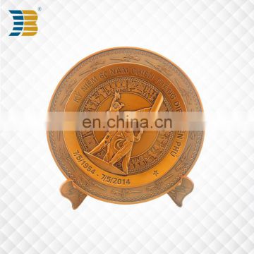 Vietnam custom copper souvenir plate with wodden base