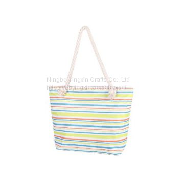 Fashion stripe Beach Tote Bag Shoulder Shopping bag with cotton rope handle