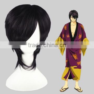 High Quality 35cm Short Straight Gin Tama-Takasugi Shinsuke Dark Purple Synthetic Anime Wig Cosplay Costume Hair Wig Party Wig