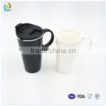 16oz Black Ceramic Coffee Mug With Silicone Lid