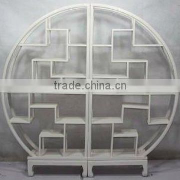 Chinese antique movable white round bookshelf