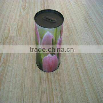 flower pattern decorative round tin can piggy bank