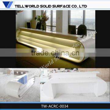 High End Artificial Stone Shiny Solid Surface Reception Desk Illuminated