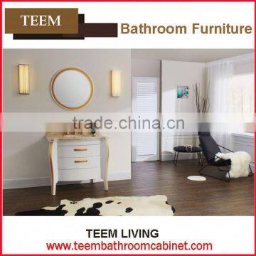Teem home bathroom furniture Oval bathroom mirror with light red color vanity cabinet