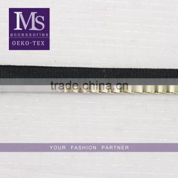 Fashion design polyester 2/5'' width gold yarn lip cord webbing for garment