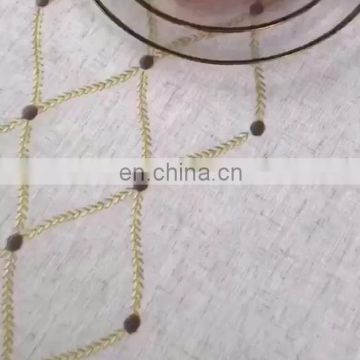 Custom Linen Rectangle Tablecloth Gold leaf embroidery Cotton Linen Dust-Proof Table Cover for Party