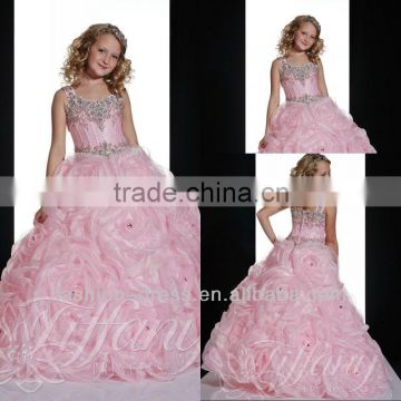 2013 Pink Ruffled Organza Cinderella Latest Dress Designs For Flower Girls