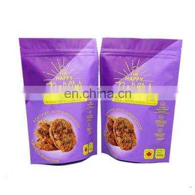 Free Sample Custom Printing Stand up Dried Food Packaging Pouches Zip Lock Plastic Bags for Cookie Biscuit