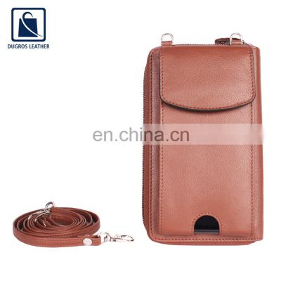 Unique Design Matching Stitching Flap Closure Type Hot Selling Women Genuine Leather Phone Bag at Bulk Price