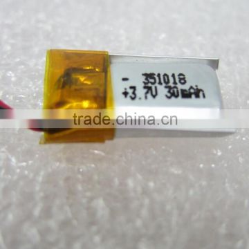 Small Rechargeable Li-polymer 351018 30mAh 3.7V for bluetooch with PCM