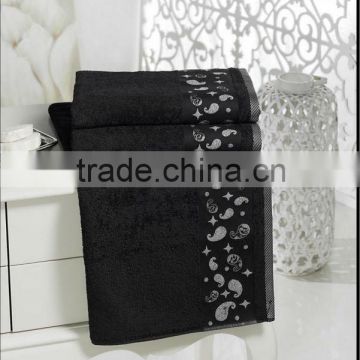 cotton jacquard black bath towel with border