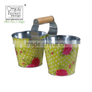 3 ltrs printed zinc galvanized twin bucket in polka dot rose