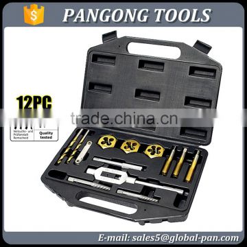 12pieces hand tool sets threading tap die and drill set tool kit