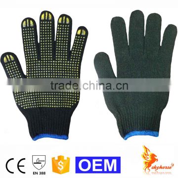 Black Cotton Yellow PVC Dots Work gloves