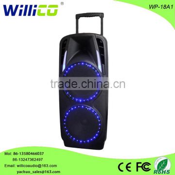 Double 10 inch cheap bluetooth active trolley speaker with color light