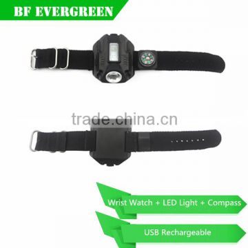 New Extreem sport Rechargeable LED Flashlight Torch Wrist Watches Lamp