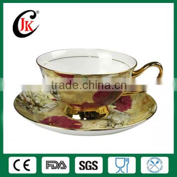 Customized logo European style gold rim bone china tea cup and saucer