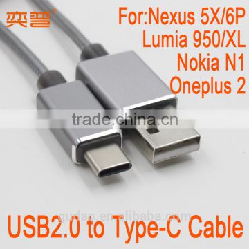 Aluminium Braided USB 2.0 to USB Type-C data Cable for Oneplus 2 two Google Nexus 5X 6P Lumia 950 940 XL mobile cable