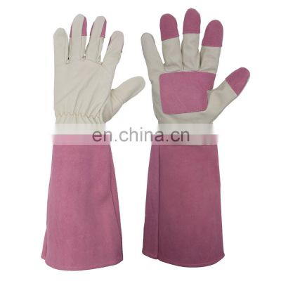 HANDLANDY Elbow Length Women Leather Rose Pruning Gardening Gloves Long Gauntlet Leather Gardening Gloves