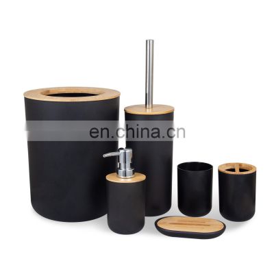 Modern European Style Household  6 Pieces Bamboo Lid Plastic Bathroom Sets Luxury Bathroom Accessories for Hotels