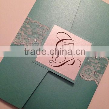 2016 Ideal Elegant luxury lace blue wedding cards