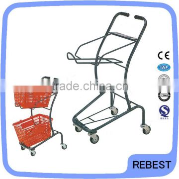 Convenient metal shopping trolley with wheels