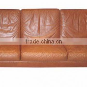 Retro Vintage style 3 Seater Genuine Leather Sofa with High Wooden Legs