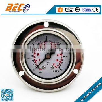 (YTN-40BD) 40mm industrial small size silicone oil filled panel mounting with front flange low pressure gauge for gas