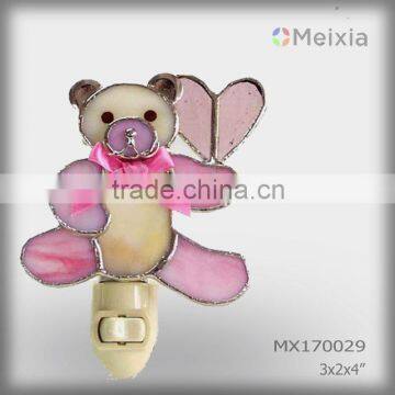 MX170029 tiffany style stained glass teddy bear decorative plug in night lights shades