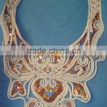 fancy sequin garment neck motif lace