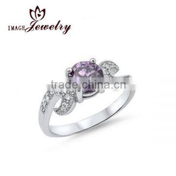 925 Sterling silver round amethyst prong setting CZ ring