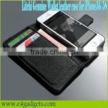 Luxury business style Litchi Vein cowhide leather case hot selling wallet case for iphone 5