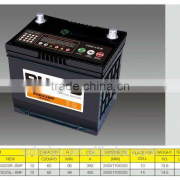 75D23L 12V 65AH JIS dry charged car battery