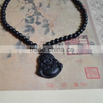 female black nephrite necklace with Buddharupa pendant