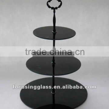 Black Colour 3-layer tempered glass cake stands