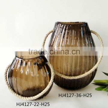 Decorative Amber Glass Vase With Rope