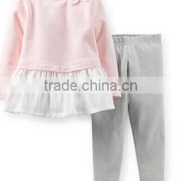 2 Pieces Pink/grey Polka Dot Long Sleeve Legging Set for girls