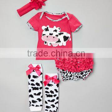 2016 Hot Pink 4pcs Baby Girl Clothing Sets Delicate Infant Wear With Cow Pattern Adorable Toddler Suits CS90425-28