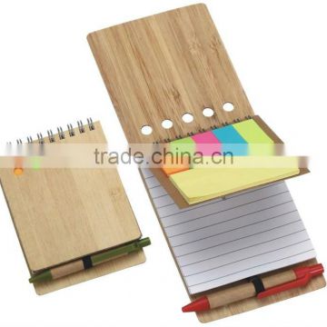 Promotion bamboo wood cover metal spiral notebook made in China