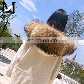 Fashion Women Winter Sheep Fur Jacket Real Raccoon Fur Collar Corduroy Jacket