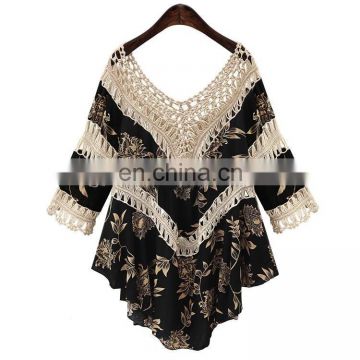 2017 Hot Selling Hippie Boho Clothing Hollow Out Knit Tops For Women