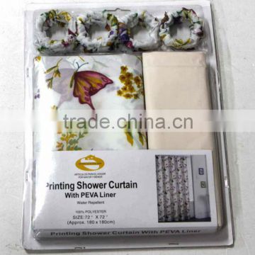 CUSTOMIZED PRINTED BUTTERFLY SHOWER CURTAIN WITH PEVA LINER