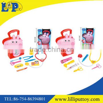 Colorful doctor set toy with Cartoon pink pig storage box