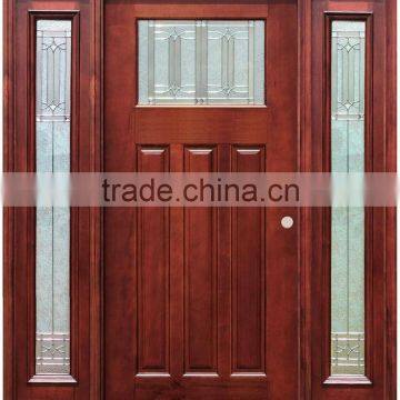 Exterior Stained Mahogany Prehung Double Solid Wooden Doors With 2 Side lites                        
                                                                                Supplier's Choice