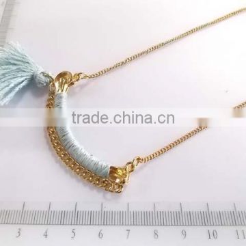 Graceful golden metal ribbon tassel pendant chain necklace