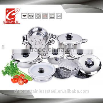 18 pcs microwave stainless steel cookware set thermometer knob CYTG18-35-22