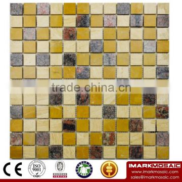 IMARK Mixed Granite Marble Stone ,Gold Marble and Travertine Marble Stone Mosaic Tile Backsplash Tile (IVM7-037)