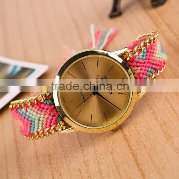 Fashion Handmade Rope Bracelet Women Hand-Woven Women's Ethnic Cotton Blend Braided Analog Quartz Chain Watch Bracelet